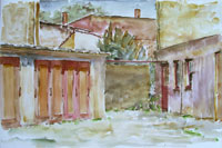 Hinterhof Höxter 2, Architektur, Aquarell